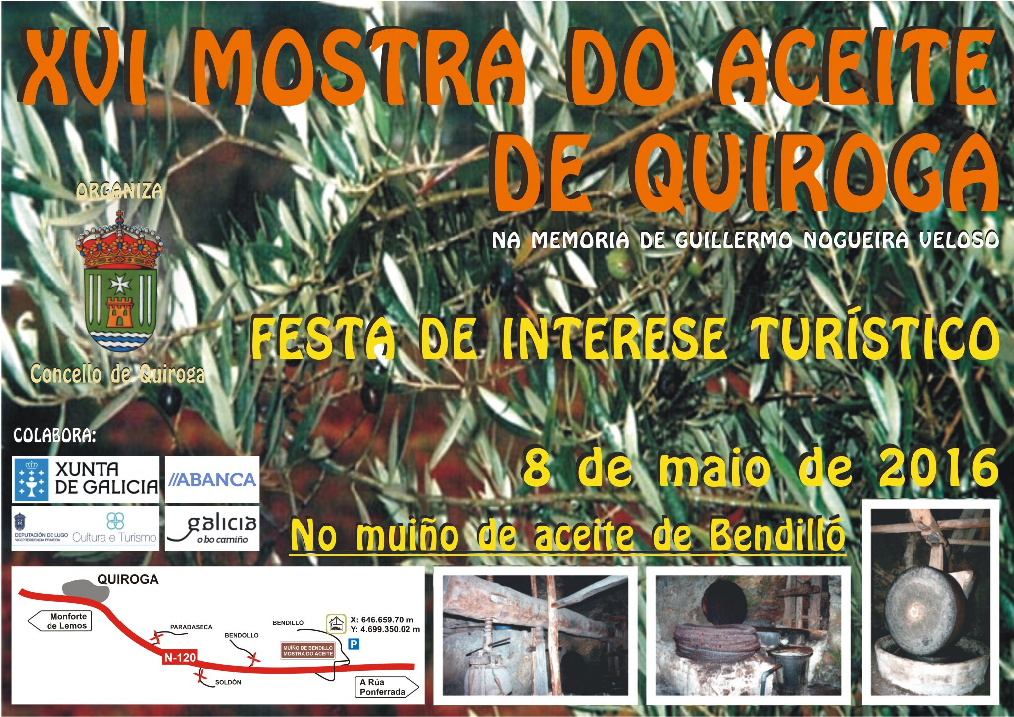 Cartel de la XVI Muestra del aceite de Quiroga en el molino de Bendilló