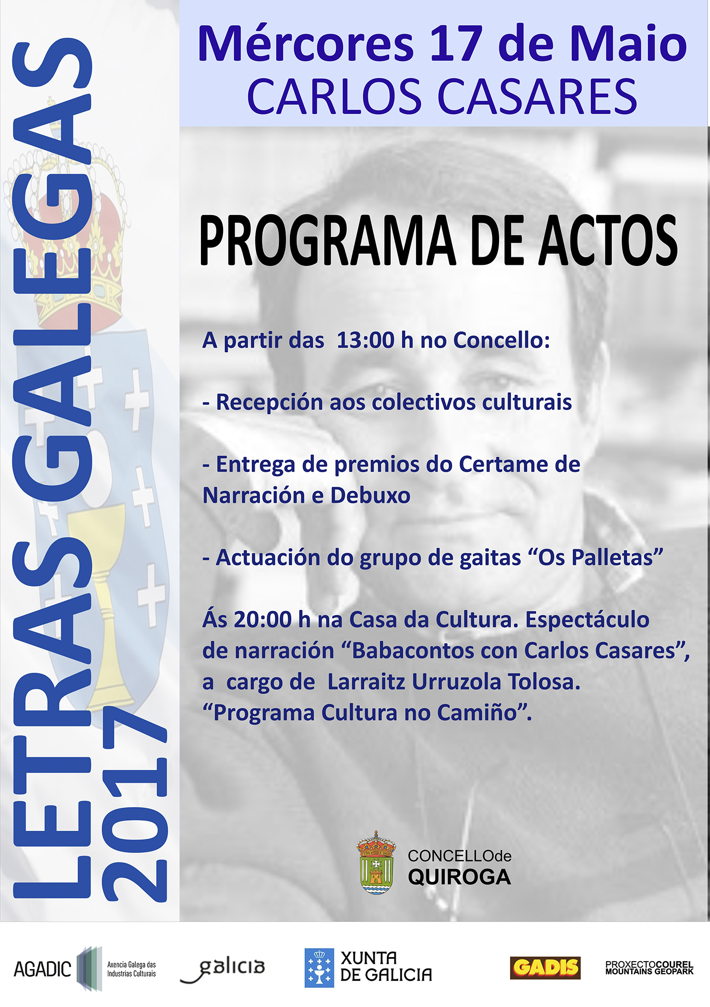 Cartel do Día das Letras Galegas 2017 en Quiroga