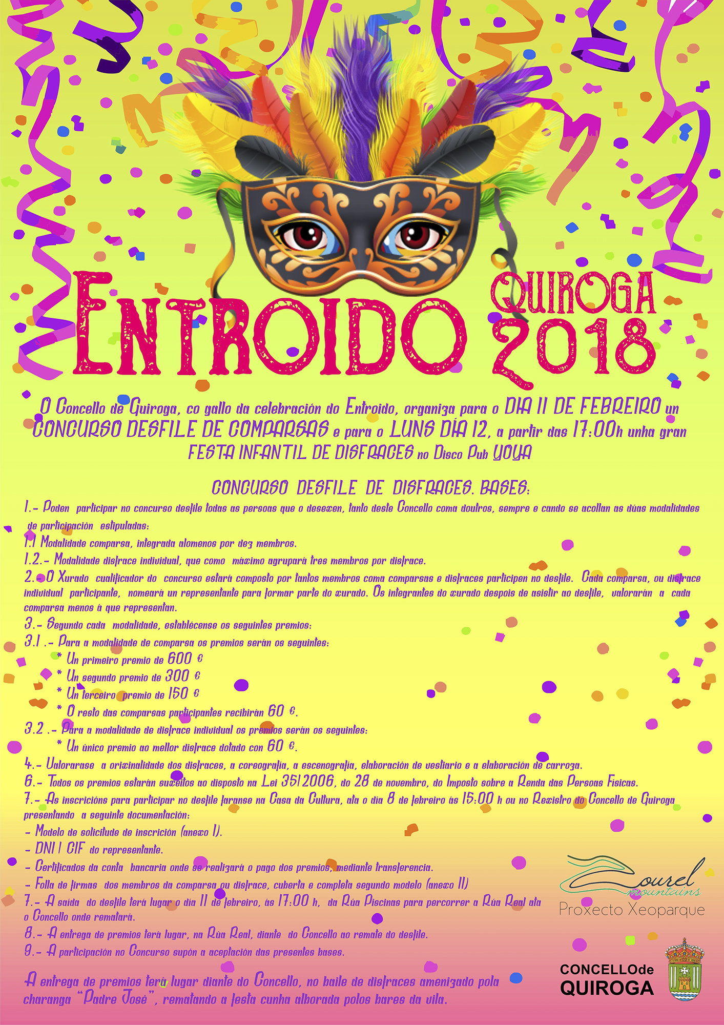 Cartel do Entroido no Concello de Quiroga para o ano 2018