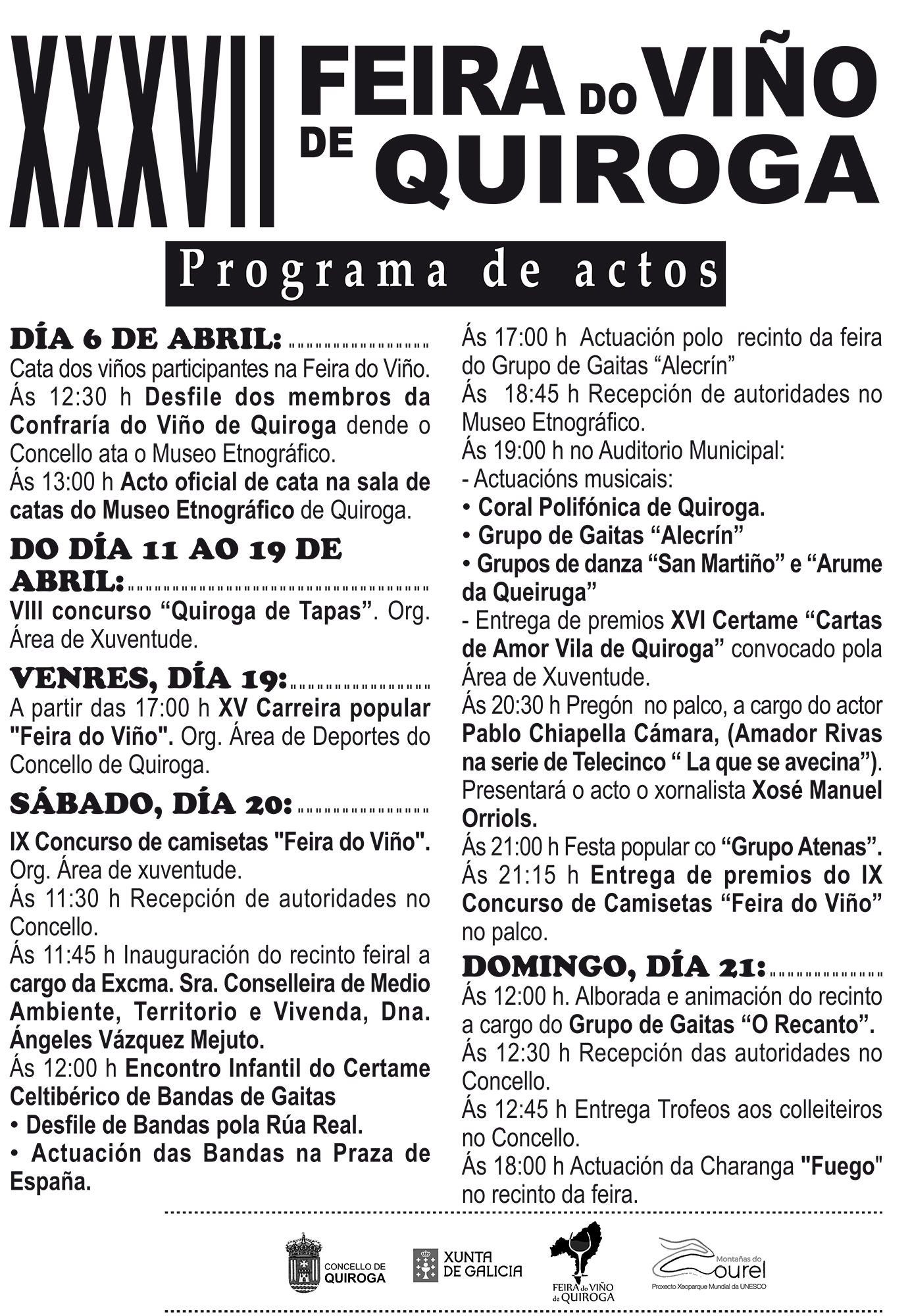 Xxxvii Feira Do Viño De Quiroga Programa Concello De Quiroga Xxxvii Feira Do Viño De Quiroga Programa Concello De Quiroga